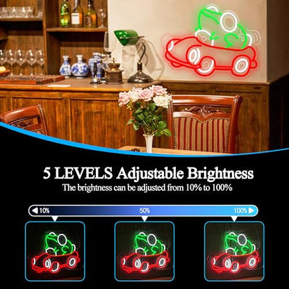 Frog Car Neon Sign Frog Driving Car Neon LED Light Cute Animal Toad Light Sign for Wall Decor Man Cave Game Room Playroom Zoo Party (12.6 * 16.54In) - style: Frog Car