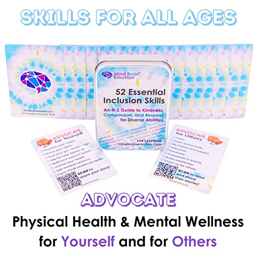 Mind Brain Emotion 52 Essential Inclusion Skills - A to Z Guide to Kindness, Compassion, Respect for Diversity and Disabilities - Educational Cards and Health Advocate to Teach Kids Empathy - style: Inclusion Skills