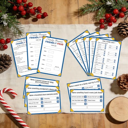 Family Feud Game for Adults and Kids with 2 Buzzers, Fun Trivia Quiz Card Game for Family Game Night, Holiday Gathering, Party & Team Building, Interactive Board Games for Group Activities