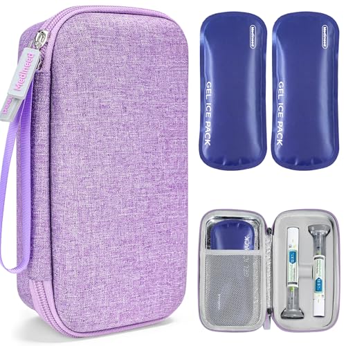 Portable Insulated Cooler Travel Case Fits 2 Zepbound Injector Pens, Tirzepatide Travel Case TSA Approved with 2PCS Reusable Ice Packs, EVA Medicine Organizer for Daily Use (Purple, Big) - color: Purple-Big