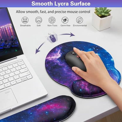 Desk Pad Galaxy, Mouse Pad with Wrist Rest, 3-in-1 Wrist Support Mousepad | Gaming Mat Pad with Anti-Skid Base,Ergonomic Memory Foam Keyboard Gel Wrist Rest, Office Desk Accessories - color: Galaxy
