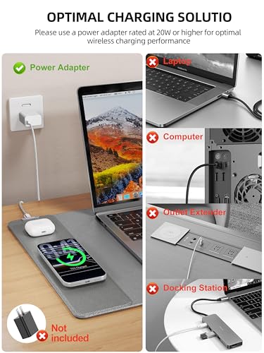 TopMade Mouse Pad with 15W Wireless Charging, XXL Large Leather Desk Mat, Waterproof Gaming Mousepad Home Office Desk Pad Protector, Computer Keyboard Pad, Mouse Mat for MacBook, PC, Laptop, Gray - color: Gray