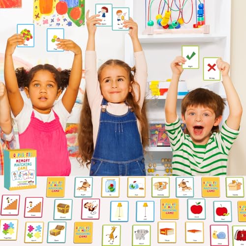 gisgfim 100 PCS Opposites Memory Matching Game Sight Words Concentration Memory Card Educational Game for Kids Preschool Learning Educational Ages 3-8 A Fun & Fast Gift Activities Matching Games - style: Opposites