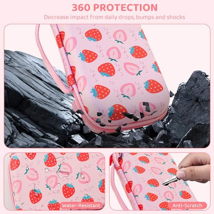 RHOTALL Pink Strawberry Carrying Case for Nintendo Switch 2 (2025) 7.9'', Cute Slim Hard Protective Travel Carry Case with 9 Game Cartridges Slots, Accessories Bundle Holder, Shoulder Strap - color: pink 12