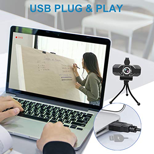 1080P Full HD Webcam,2 Mics, 110° Wide Angle Web Cam,Plug & Play USB Camera,Auto Light Correction, Noise Reduction,Privacy Cover & Tripod, for Laptop/Desktop/PC/Mac,with Zoom/Skype/Teams/Streaming