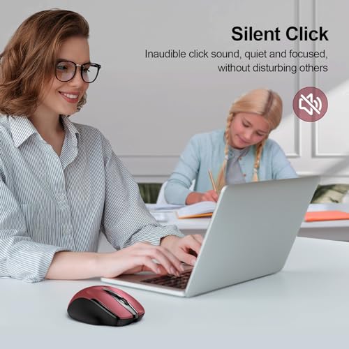 TECKNET Wireless Mouse Rechargeable, 2.4G Computer Mice with USB-A Receiver | 2.4G Connection, 800mAh Battery, 3X Faster Charging, Silent Click, 6-Level 4800 DPI, Ergonomic Design for All-day Comfort - color: Red