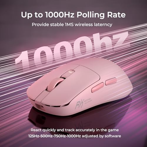RK ROYAL KLUDGE RK M30 Wireless Gaming Mouse, 24000 DPI, 43g Ultra-Lightweight, PAW3311 Sensor, 2.4G/Bluetooth/USB-C Rechargeable Wireless Mouse with 5 Programmable Buttons for PC/Mac, Pink - color: pink
