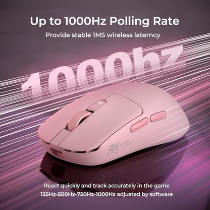 RK ROYAL KLUDGE RK M30 Wireless Gaming Mouse, 24000 DPI, 43g Ultra-Lightweight, PAW3311 Sensor, 2.4G/Bluetooth/USB-C Rechargeable Wireless Mouse with 5 Programmable Buttons for PC/Mac, Pink - color: pink