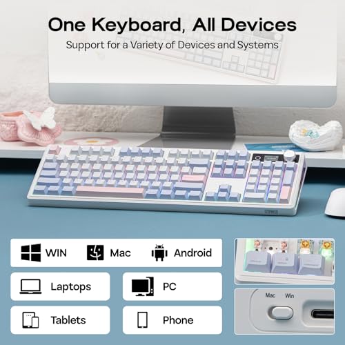 EPOMAKER TH108 V2 PRO Full Size Mechanical Keyboard with Screen&Knob, 10000mAh, BT/2.4Ghz, Mac Modifier PBT Keycap, Hot Swap, RGB, Gasket, Wireless Gaming Keyboard for Mac/PC (Blue, Sea Salt Silent) - color: Blue, size: Sea Salt Silent