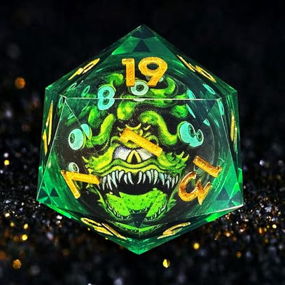 HAOMEJA D20 D&D Beholder Monster Resin Dice, DND 1 Pcs Giant 35mm Dice, Sharp Edges Dice Set Apply to Dungeons and Dragons Role Playing Games Dice (35 Be & Green) - color: A Be & Green