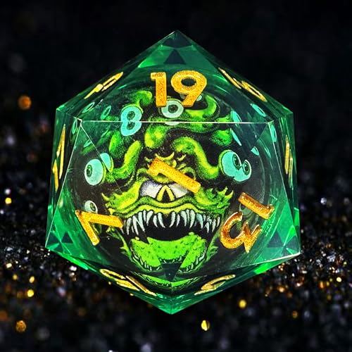 HAOMEJA D20 D&D Beholder Monster Resin Dice, DND 1 Pcs Giant 35mm Dice, Sharp Edges Dice Set Apply to Dungeons and Dragons Role Playing Games Dice (35 Be & Green) - color: A Be & Green