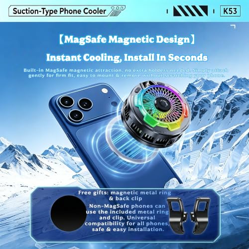 Magnetic Phone Cooler for Gaming, Cell iPhone Cooling Fan Hot Weather, Portable RGB Mobile Enfriador para Celular Case, Ventilador para Telefono ipad Keep Phone Cool, for iPhone/Android Series Phone
