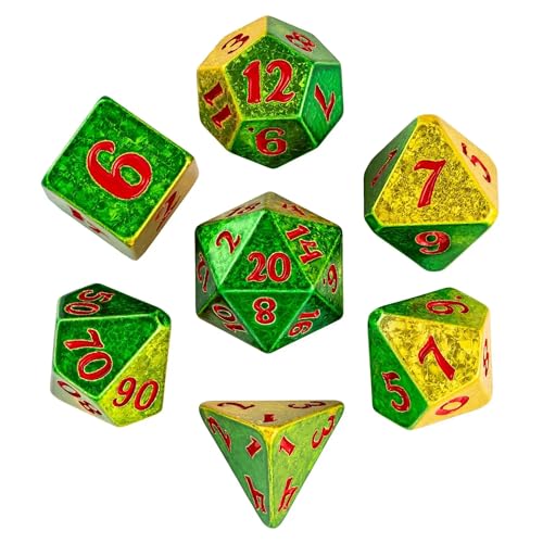 7PCS DND Dice Set Sparkling D&D Polyhedral Dice for Tabletop Games | Leather Storage Bag, DM Gift, for Dungeons and Dragons Role Playing Games - color: Electroplated-green&yellow