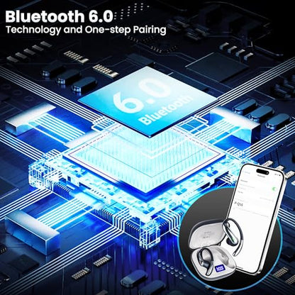 Bluetooth Headphones Wireless Earbuds Bluetooth 6.0 Headphone, Sport Bluetooth Earbuds Stereo Deep Bass Over Ear Bud with Earhooks, IP5 Waterproof Earphone for Gym/Running/Workout Jet Black - color: Jet Black