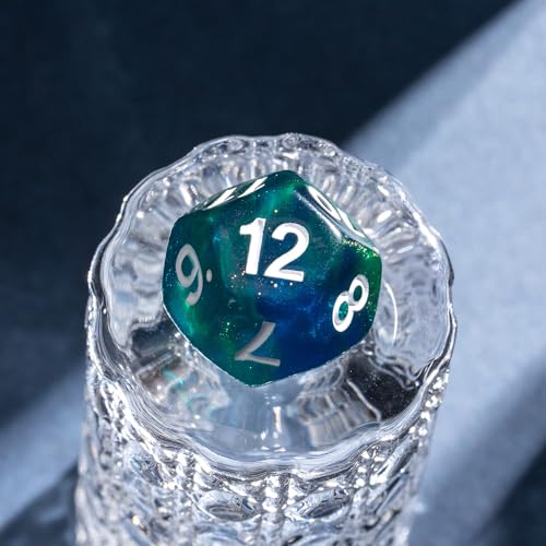7-Die DND Dice Set Polyhedral Dice Set with a Leather Dice Bag, D&D Dice Set for RPG Table Games (Blue & Green) - color: Blue & Green