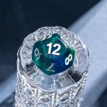 7-Die DND Dice Set Polyhedral Dice Set with a Leather Dice Bag, D&D Dice Set for RPG Table Games (Blue & Green) - color: Blue & Green