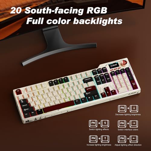 Ajazz AK35I V4 Full Size Wireless Mechanical Keyboard with 1.14" Color Screen & Knob, Tri-Mode Gasket Hot Swappable Gaming Keyboard, 10000mAh Battery, RGB, Black Red - color: Black Red