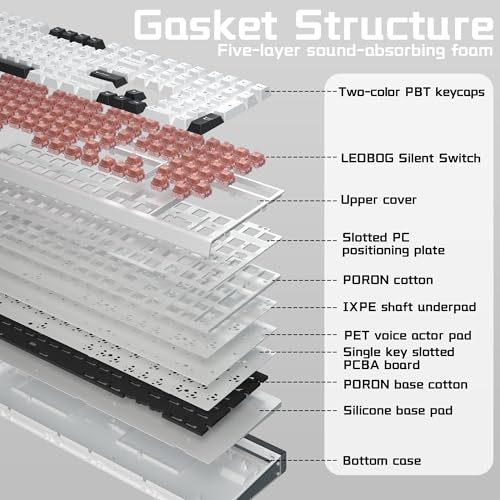 Aula H108 Wireless Mechanical Keyboard, Hot Swappable Silent Keyboard, Full Size Keyboard with Number Pad, Gasket Structure, RGB Backlit Computer Gaming Keyboard with PBT Keycaps for PC/Office - color: White Black