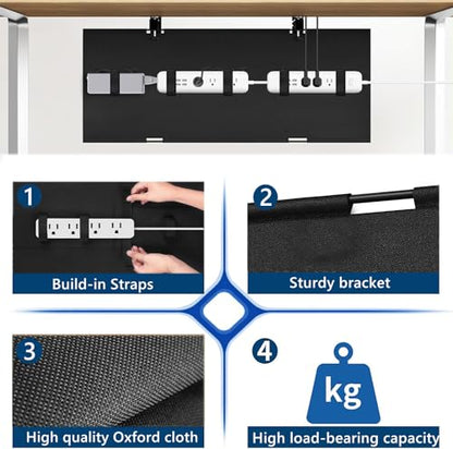 No Drill Under Desk Cable Management Tray, 28" Fabric Cord Hider for Wire Organizer, Clamp/Screw Mount Desk Cable Management, Cable Raceways Tray Cord Hiders for Office/Home