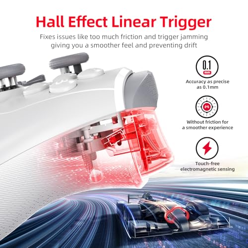 BEITONG KP20 Wireless Controller, TMR Joystick, Hall Trigger, White | TMR Joysticks, Hall Triggers,1000Hz Polling Rate, Mechanical Buttons, Hybrid D-Pad, 6 Axis