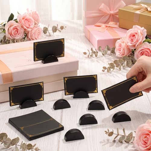 Colingmill 24 Pcs Wooden Table Number Stands with Tented Cards,Black | Wedding Table Name Holder Semicircular Design Place Card Holders for Retail Shop Wedding Party Events - color: Black