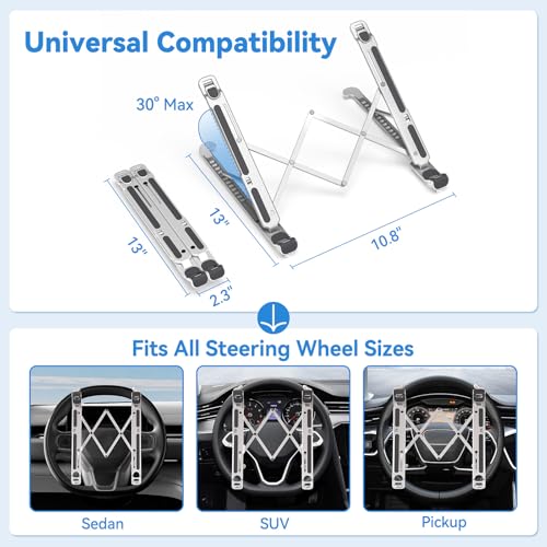 Car Laptop Mount steering Wheel Tray Holder, Height Adjustable Car Desk for Laptop iPad Computer Tablet, Foldable Portable Lap Laptop Stand for Car Vehicle Workstation for Truck SUV Tesla Motorhome