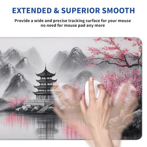 Retro Cherry Blossom Mouse Pad Abstract Big Mouse Pad 31.5x11.8 Inch Retro Texture Non-Slip Rubber Base Large Mousepad Stitched Edges Keyboard Mouse Mat Desk Pad for Office and Home - color: Retro Cherry Blossom