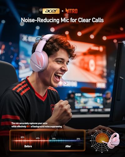 acer Wireless Gaming Headset, PS5 Headset with 2.4GHz for Ps5, Ps4, PC, Switch, Bluetooth 5.3 + 100Hrs Gaming Headphones with Noise Canceling Mic for Laptop, Mobile, Mac, 50mm Drivers (Pink) - color: Pink
