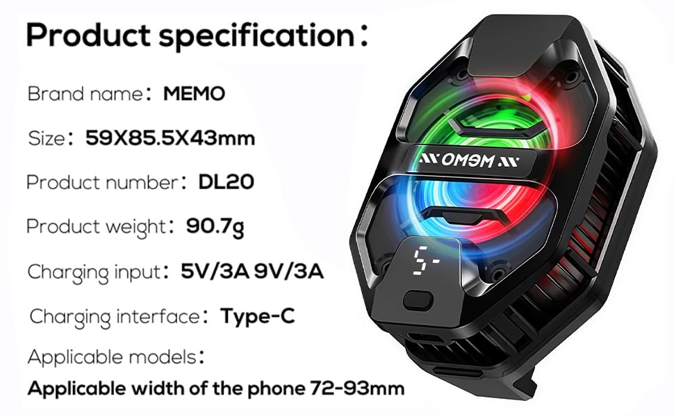 Phone Cooler for Gaming, 27W iPhone Cooling Fan with RGB LED Semiconductor Heatsink Cooling Case Enfriador para Celular, for iPhone/Android Phone Gaming, Live Streaming, AI Smartphone Temperature