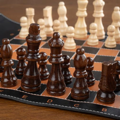 Personalized Magnetic Travel Chess Set Roll-Up Board Game, Custom Wooden Chess Set with 32 Magnetic Pieces, PU Leather Portable Chess Board for Adults, Travel & Gift for Men, Family Game Night