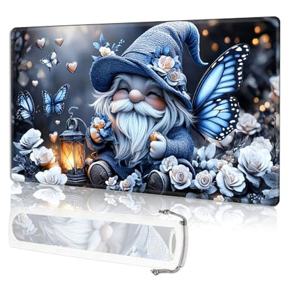 for MTG Playmat TCG Card Game Mat with Stitched Edges,Board Game Mats Non-Slip Waterproof Rubber Base 24 x 14 inch for CCG RPG DTCG Trading Card,Gnome Butterfly Garden - color: Gnome Butterfly Garden