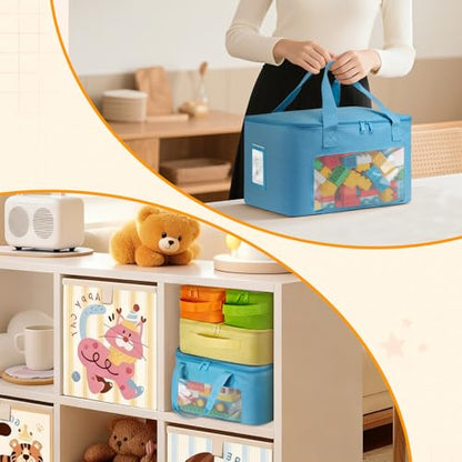 4 PCS Visible Magnetic Tiles Storage Bags, Toy Storage Bags with Label for Home School, Carrying Case for Building Bricks, Puzzle, Board Games, Toy Car and Other