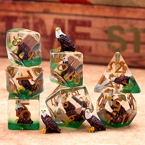 Eagle DND Animal Resin D&D Dice Set, 7pcs Polyhedral Dice (D4, D6, D8, D10, D12, D20, D%) for Dungeons and Dragons, RPG, MTG, Role Playing Games - color: Eagle