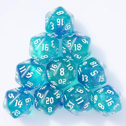 10PCs D20 Polyhedral Dice Set 22mm for DND RPG MTG Dungeons and Dragons Dice (Blue + Cyan) - color: Blue + Cyan