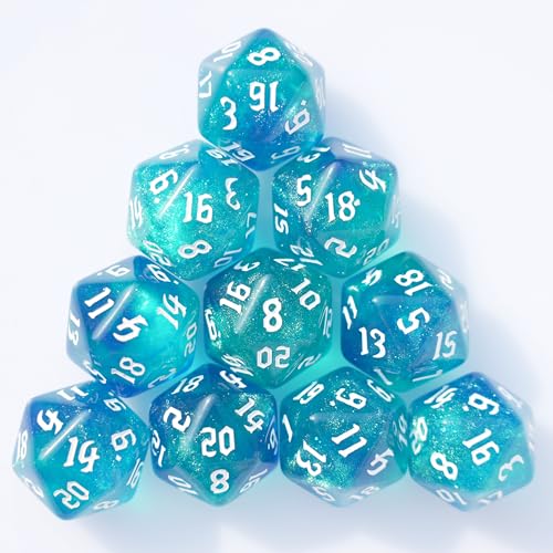 10PCs D20 Polyhedral Dice Set 22mm for DND RPG MTG Dungeons and Dragons Dice (Blue + Cyan) - color: Blue + Cyan