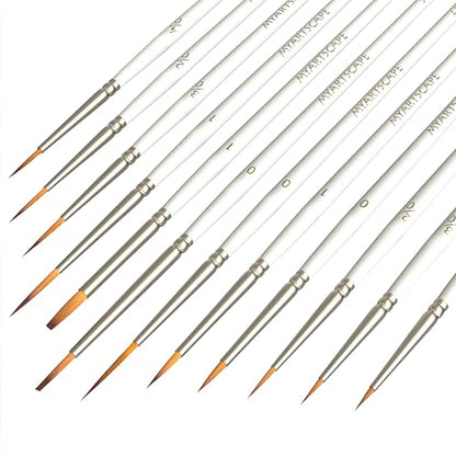 Miniature Paint Brushes - 12 Detail Brushes with Holder | Fine tip paint brushes for acrylic watercolor gouache oil miniatures paint by number nail art and detailing