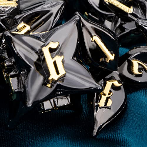 ARUOHHA DND Metal Dice Set Black Leaf Gold Numbers Design Polyhedral Dice with Box, 7PCS D and D Dice RPG Role Playing Games D20 D12 D10 D8 D6 - color: Leaves- Black Gold
