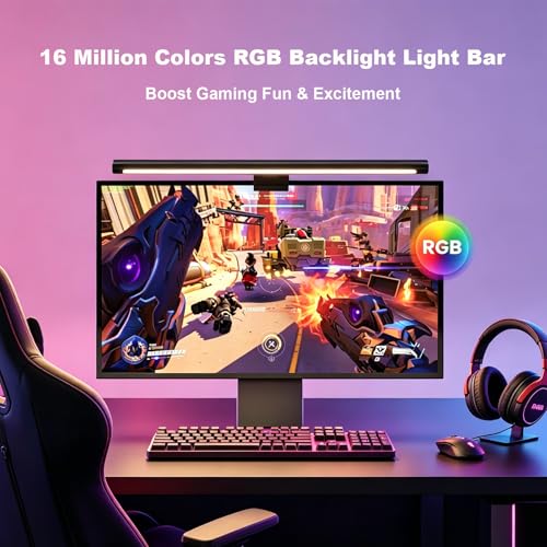YEELIGHT Monitor Light Bar RGB Backlight, Ra98 Computer Lamp Works with Matter & Alexa for Home Office Gaming, 350LM Dimmable No Glare Eye-Care LED Screen Bar, USB Desk Lamp with Screen & Music Sync - color: Black