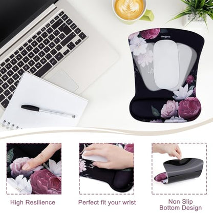 MEGREZ 4-in-1 Mouse Pad with Wrist Rest Ergonomic Memory Foam Desk Mat Set | ergonomic, anti-slip base, 4pcs set, desk pad, mouse wrist rest, keyboard rest, coaster, ideal for office & gaming - color: Black Nothing