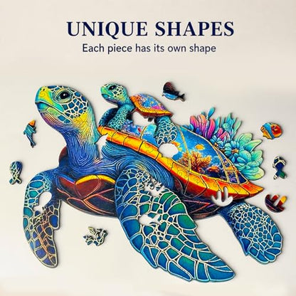 Wooden Jigsaw Puzzles for Adults Teens Kids, Parent & Baby Sea Turtle Wood Puzzle, Wooden Puzzles for Adults, Unique Animal Shaped Puzzle, Fun Challenging Family Games, 300pcs 15.5" x 11.7" - size: Large