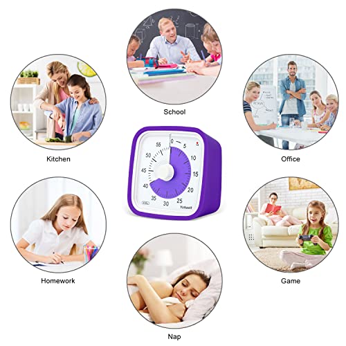Visual Timer, Silent 60-min Countdown Timer for Kids, Purple | Protective Case, Time Management Tool, Mute and Ringing Alarm Available, Low Power Reminder, for Study,Game,Work,Fitness etc - color: Purple