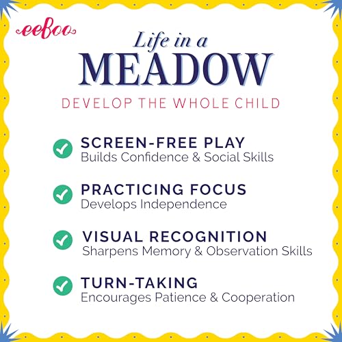 eeBoo Life in a Meadow Memory & Matching Game, Ages 3+, 1-4 Players | Introduces woodland flora & fauna. Sharpens recognition, concentration & memory skills. Includes 48 hexagonal tiles, 24 pairs - style: Life in a Meadow