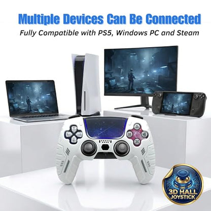 NexoGame Wireless Controller for PS5 with 3D Hall Effect Joysticks, Bluetooth 5.0 Gamepad with Motion Control, Dual Vibration, USB C Rechargeable Design, Compatible with PS5 Console and Windows PC Gaming (Galaxy White) - color: Galaxy White
