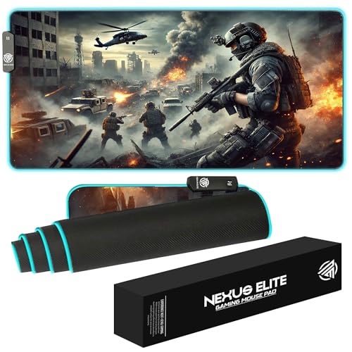 RGB Gaming Mouse Pad Large Extended Desk Mat 35.4x15.7in XXL XXXL Mousepad LED Light Up Keyboard Mat PC Gamer Desk Pad Gaming Accessories Extra Big Mouse Mats Full Desk - Urban Warfare - color: Urban Warfare