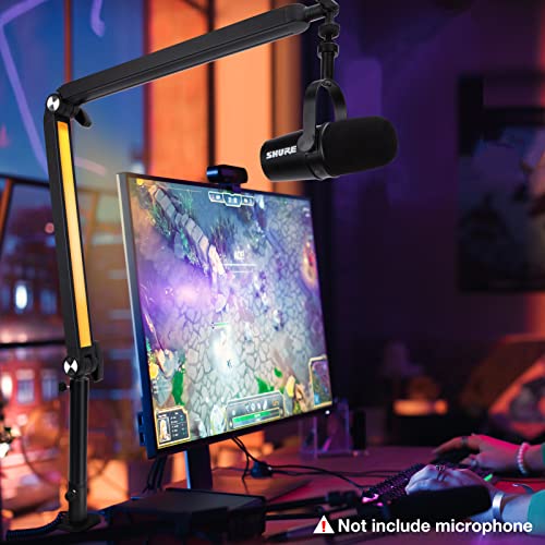 Boom Arm with RGB Light - Mic Arm for HyperX QuadCast, Blue Yeti, Shure SM7B, Rode and Most Gaming Mic, Height adjustable Mic Boom Arm Microphone Arm, Desk Mic Stand for Most USB Microphone By SUNMON - color: RGB Large Boom Arm