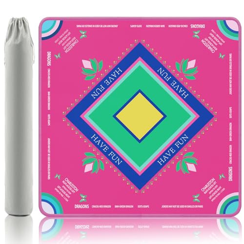 Mahjong Mat with Lotus & Butterfly Pattern, Anti-Slip Noise Reduction Rubber Gaming Mat, 32.4 x 32.4 Inch Magenta, Foldable Table Cover for Mahjong, Poker & Board Games - color: Magenta