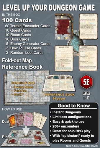 Dungeon Designer’s Deck, 100 Fantasy RPG Map Cards to Deal Your Own Dungeon | Instant Adventure Builder for Tabletop Roleplaying Games, Age 14+, Written for 5E, and easy to translate to other systems