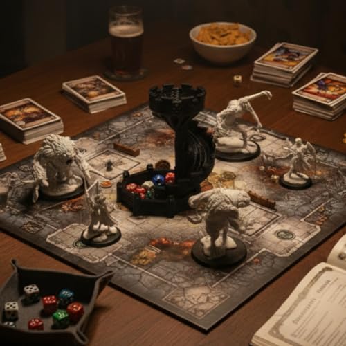 Dice Castle Slide Dice Tower Dungeons and Dragons RPG Tabletop Roleplaying Game Jail D&D (Random 7PCS D20 Dice Set Included) Black