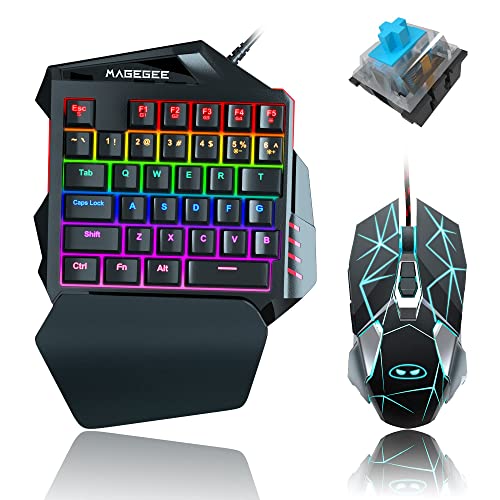 One-Handed RGB Mechanical Gaming Keyboard and Mouse Combo, 35 Keys Portable Mini Gaming Keypad Ergonomic Wrist Rest Keyboard with Blue Switches for PC Gamer (Color : Blue, Size : Black Switch)