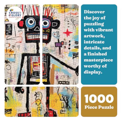 Cross & Glory | 1000 Piece Jigsaw Puzzles for Adults | Neon Robot Rhapsody | Abstract Neo-Expressionism Art | Luminous Yellow Highlights | 2mm Thick Pieces | Satin Finish | Ages 14+ - color: Neon Robot Rhapsody